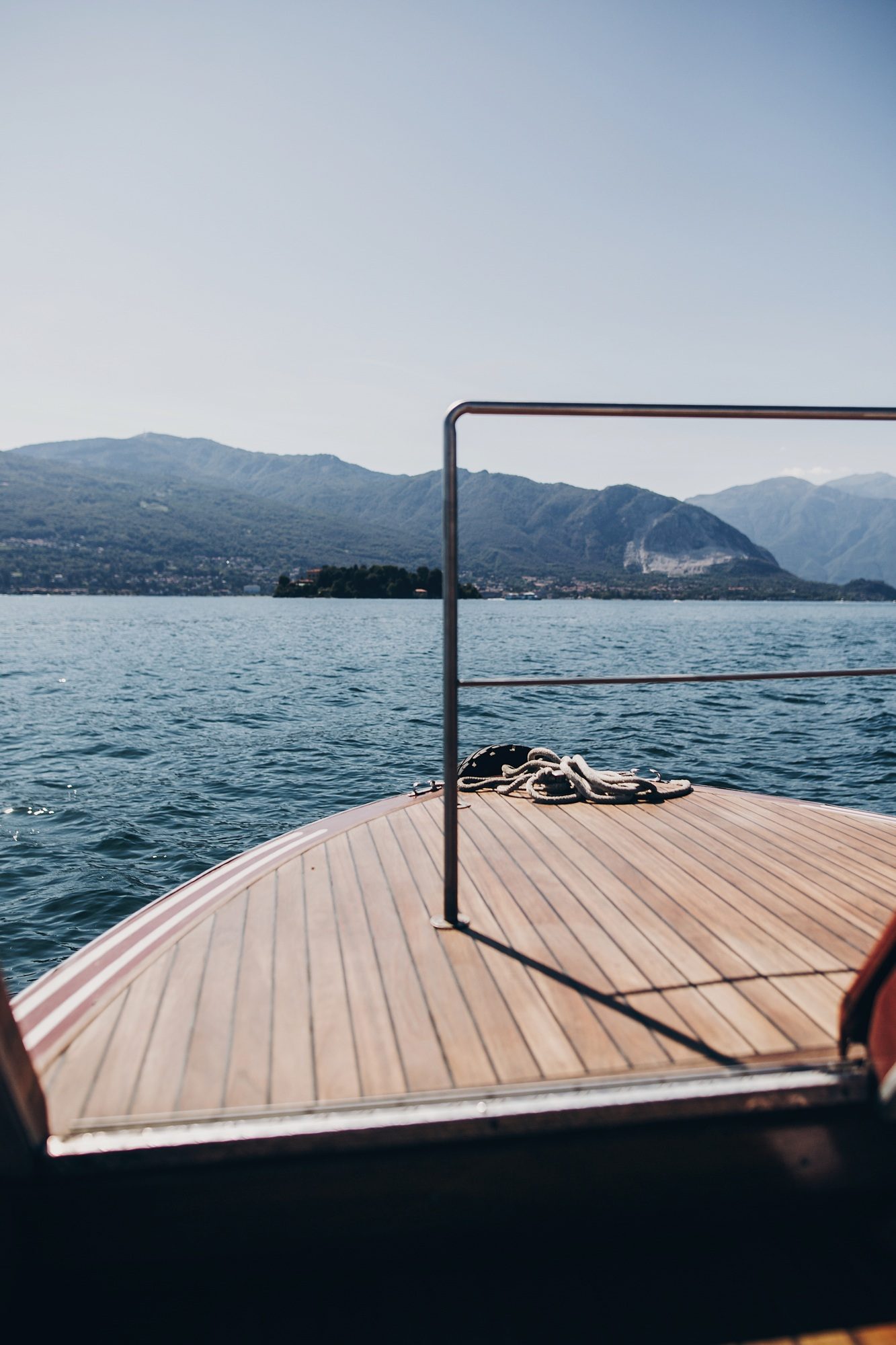 Beautiful yacht wooden deck, boat nose